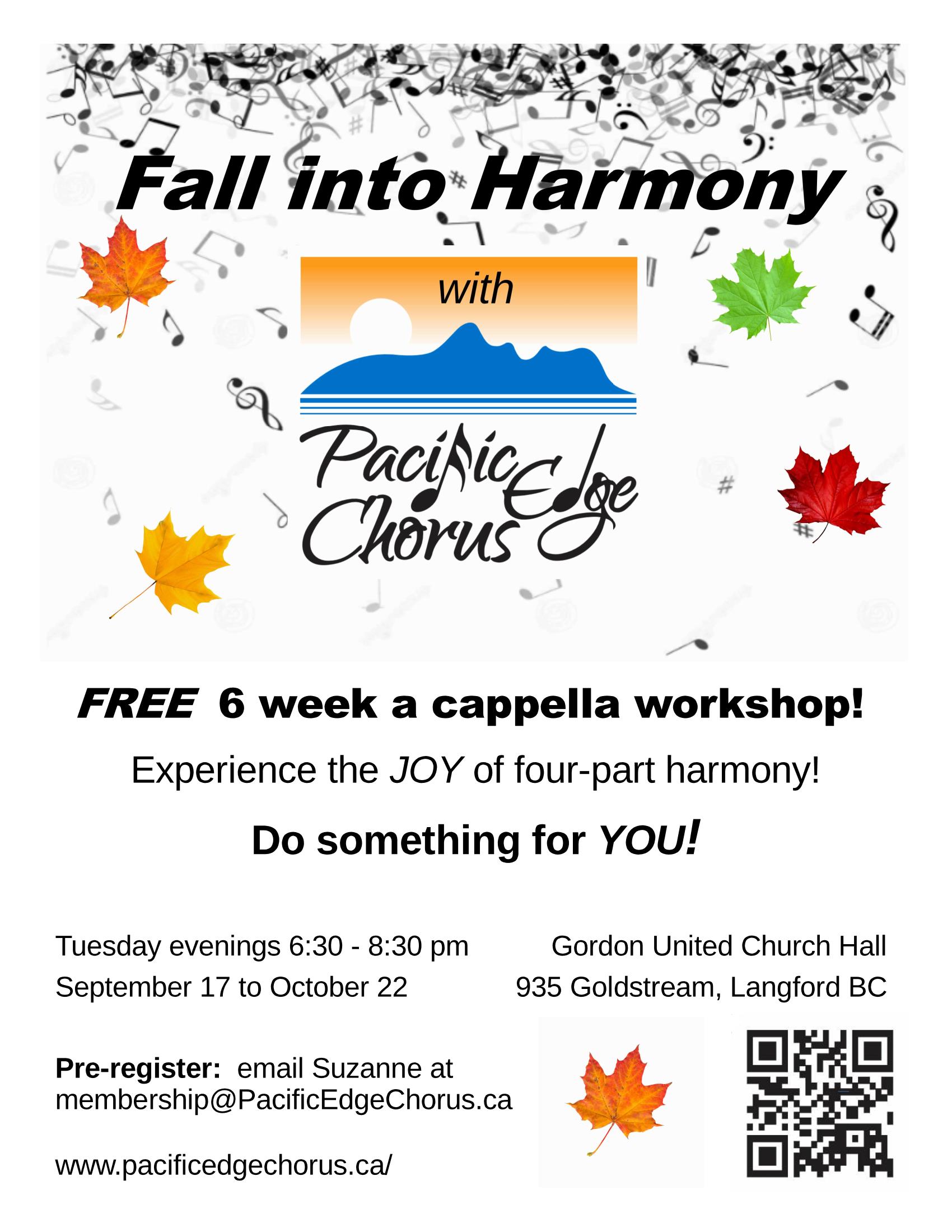 Fall Into Harmony! FREE Six Week A Cappella Workshop